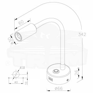 Faretto LED snodato con presa USB Trem Aurora Light